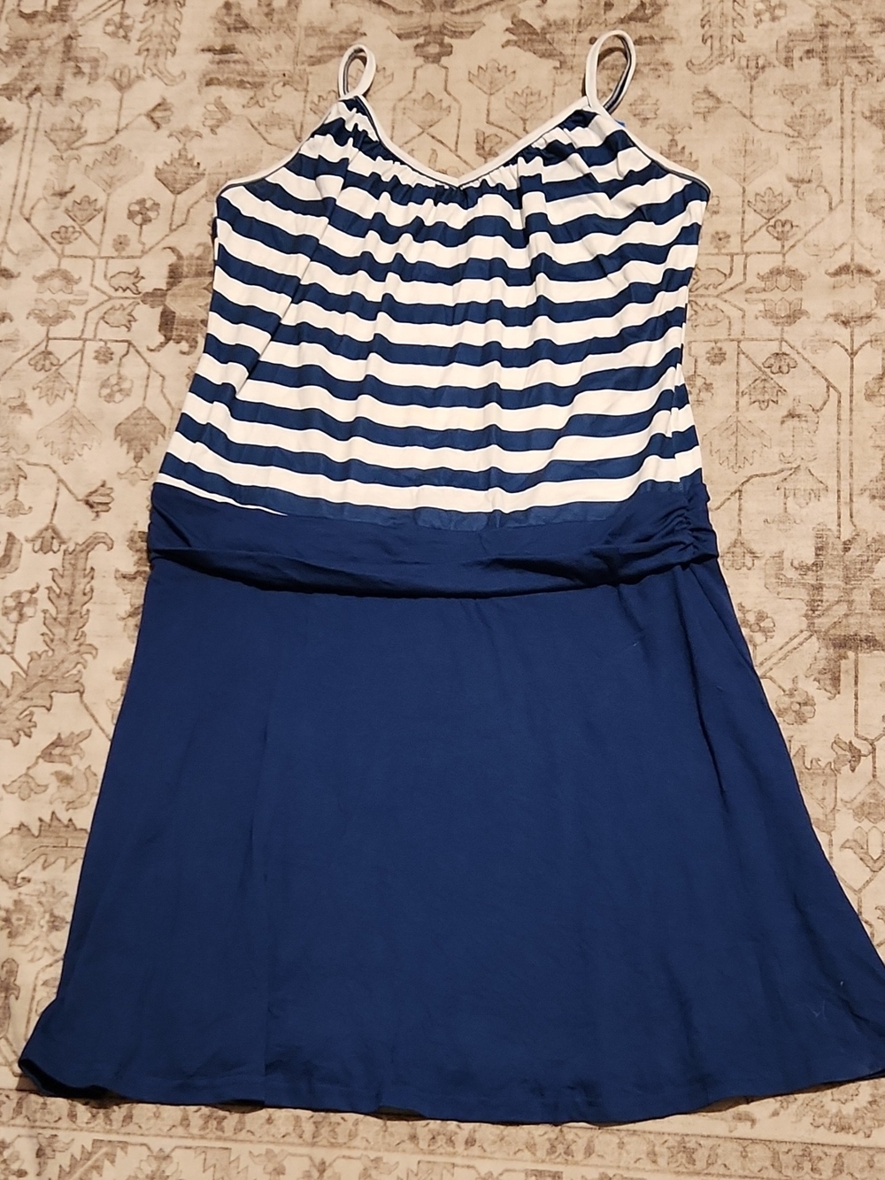 Striped Navy and White Spaghetti Strap Mini Dress - Picture 1 of 5